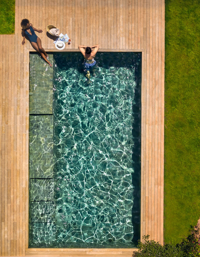 Bird&#039;s-eye view of a pool at a rental villa on Ibiza
