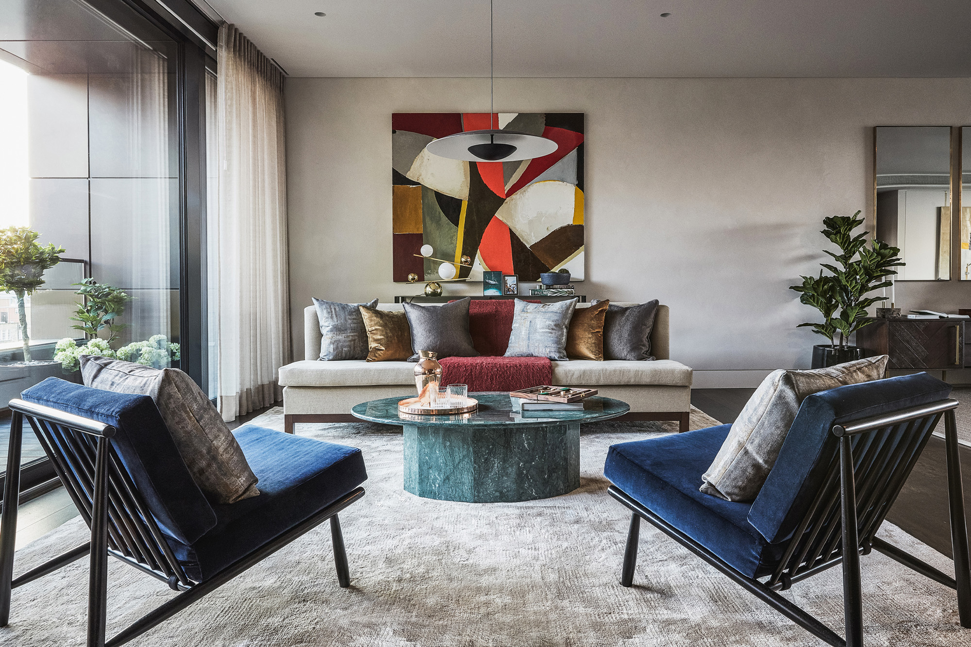 Luxury architecture and interior design in London: Living room at Rathbone Square