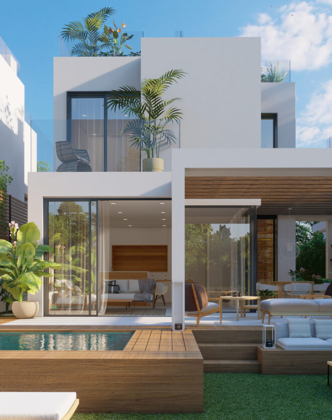 Render showing design-led villa for sale in Ibiza