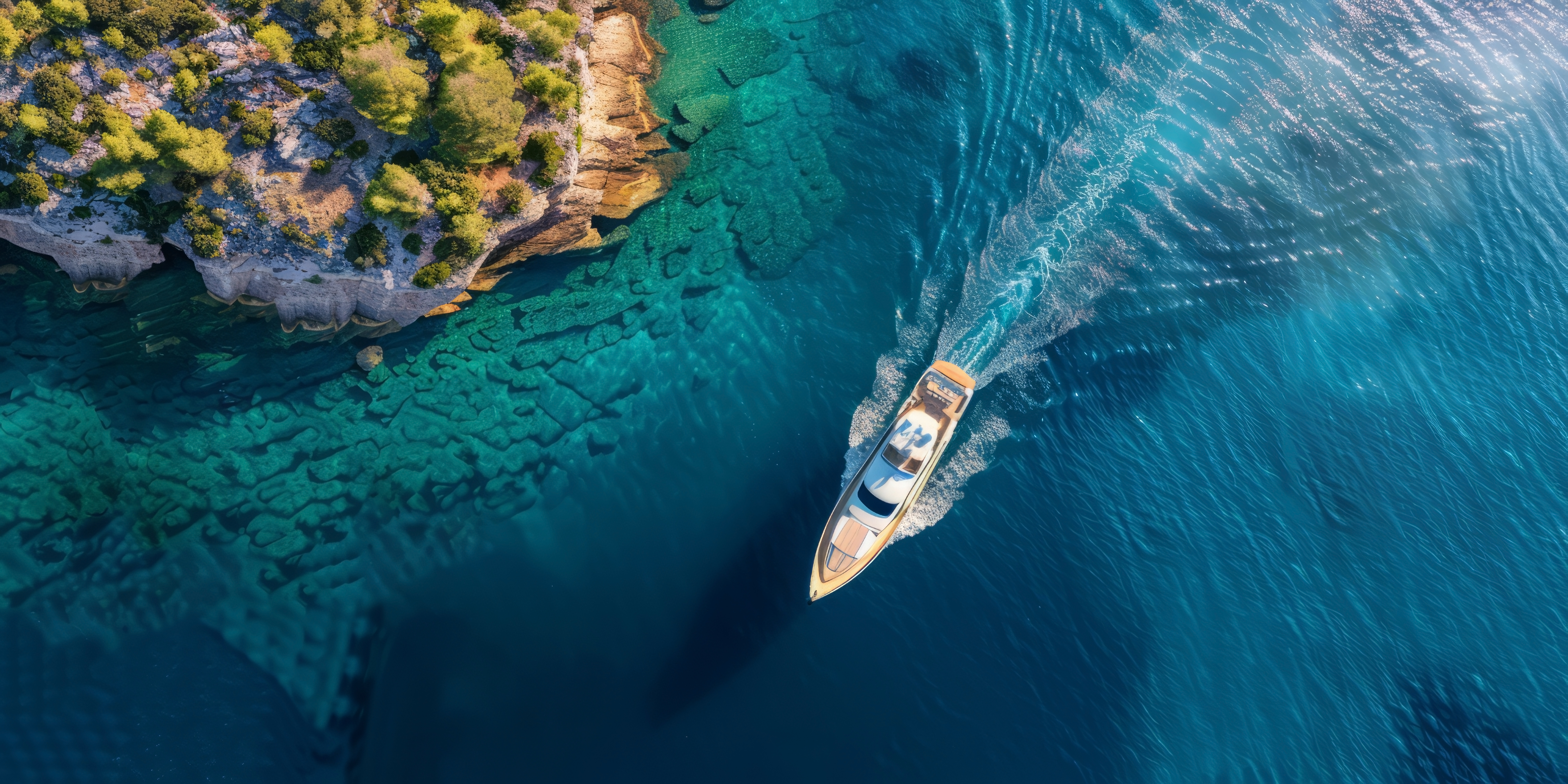 Aerial view of a luxury yacht