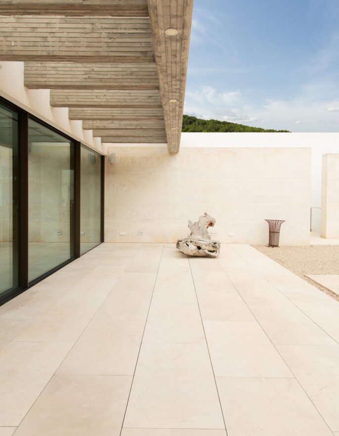 The minimalistic entrance to a luxury villa in Ibiza