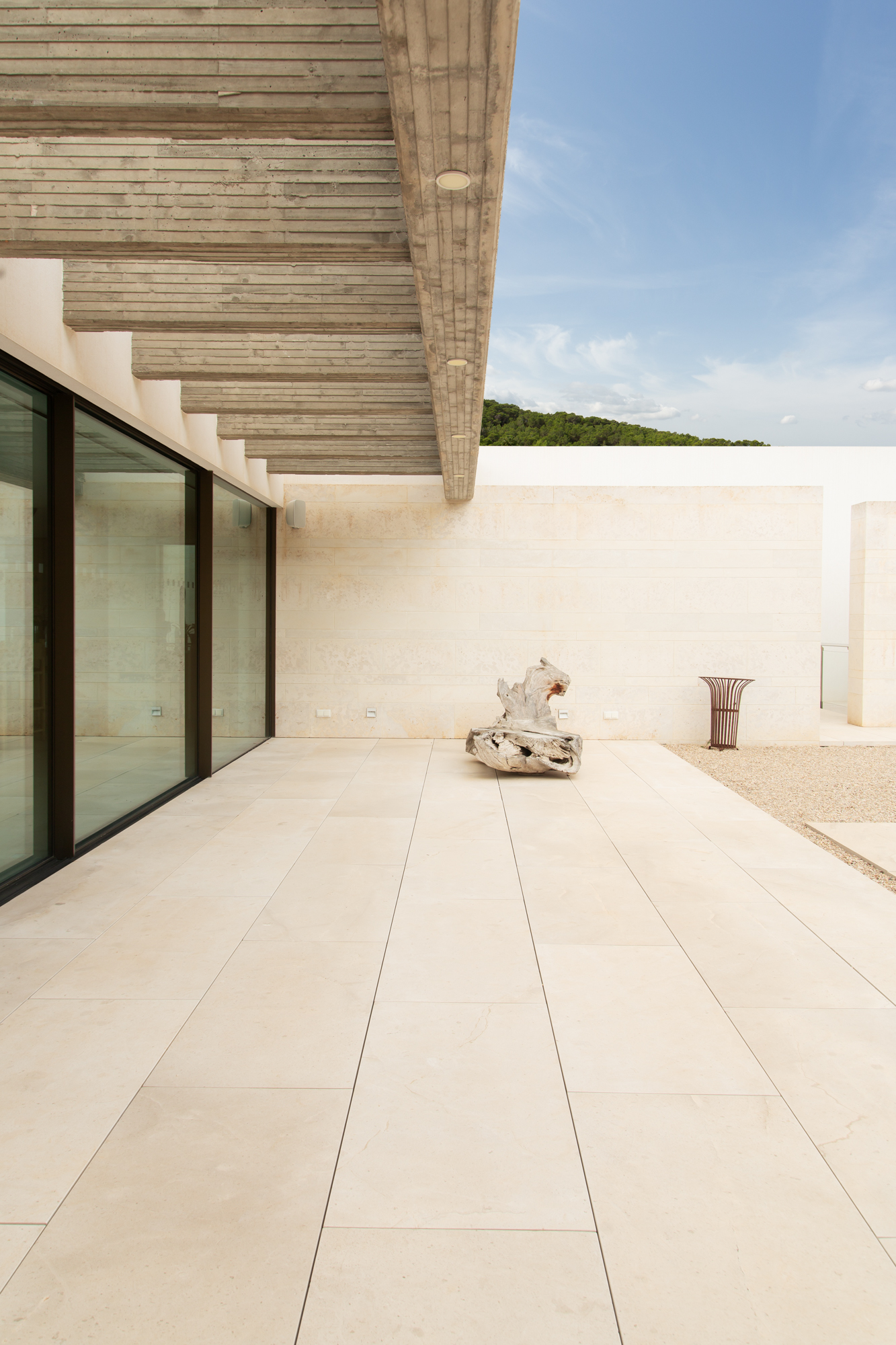 The minimalistic entrance to a luxury villa in Ibiza