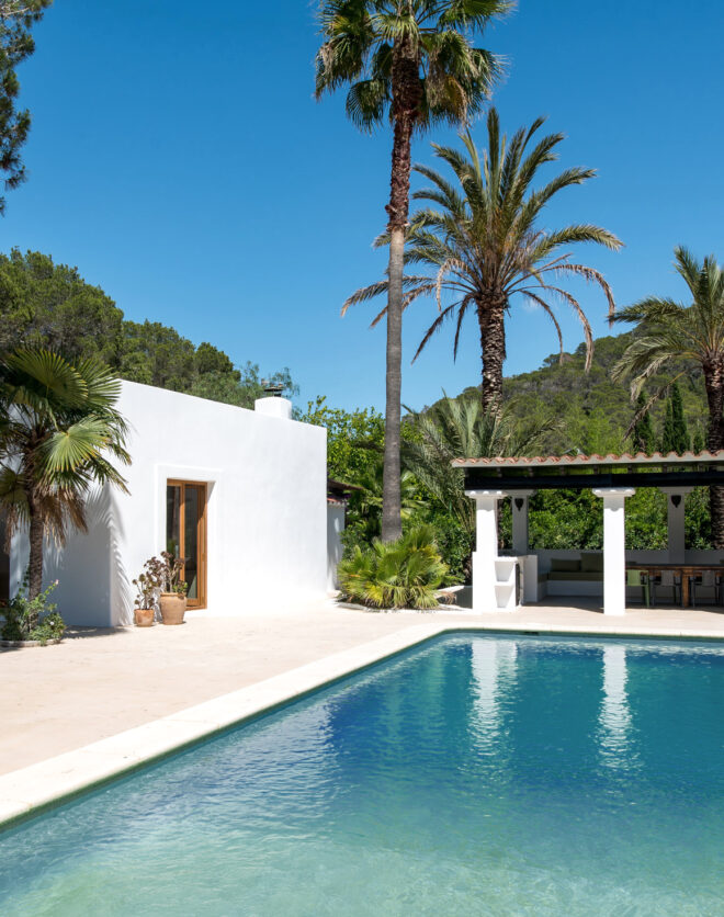 Pool and lounge area at a villa for sale in central Ibiza