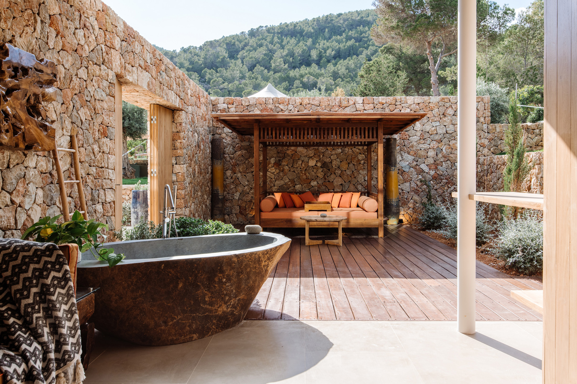 View of an outdoor bathroom at Can Sabina, a luxury villa in Ibiza
