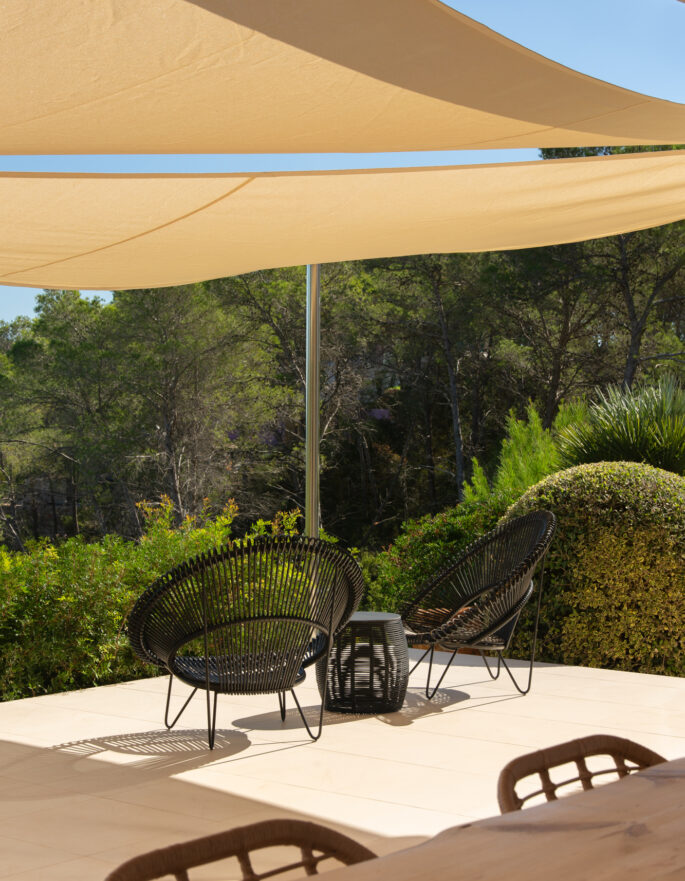 Outdoor seating area of a luxury villa for sale in central Ibiza