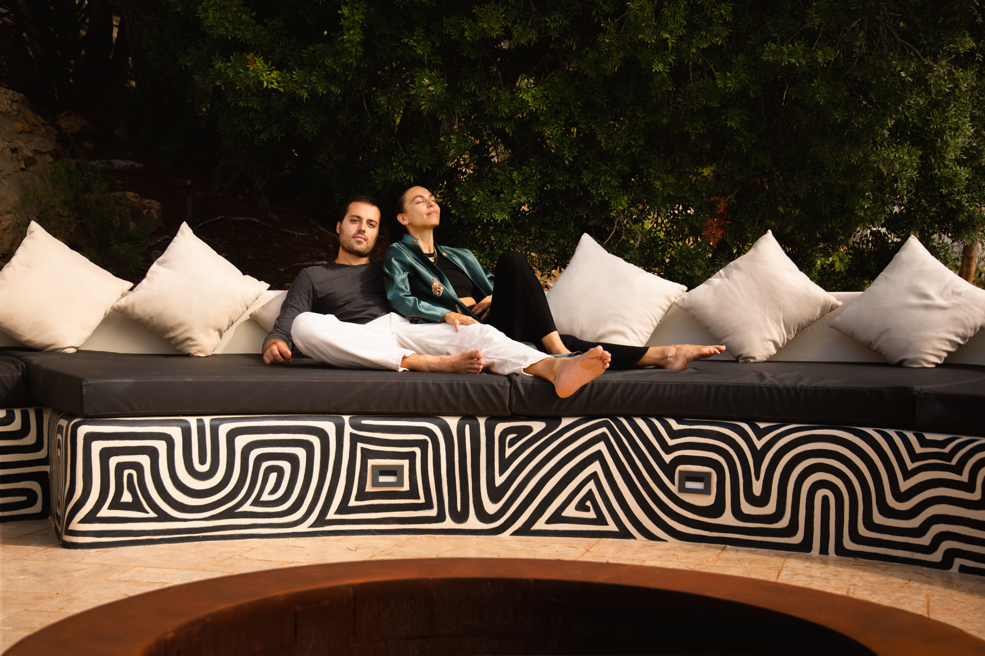 India and Victor of Finca Alma on Keith-Haring inspired seating