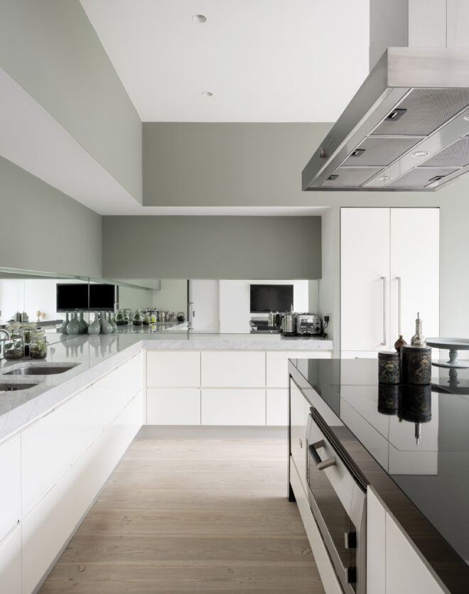 Bright modern kitchen of a house for sale in Chiswick