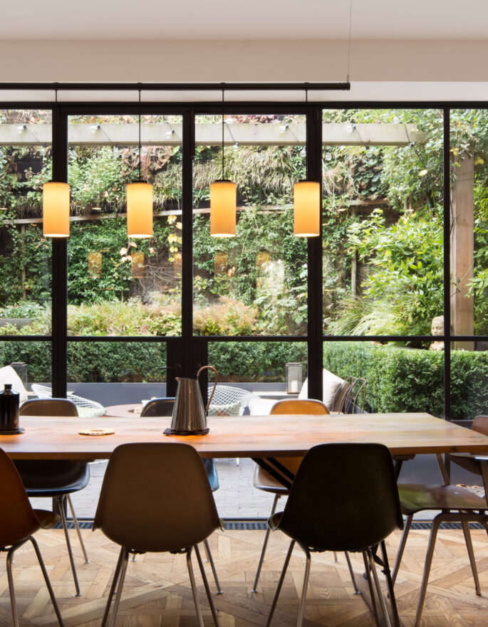 For Sale: Chepstow Villas Notting Hill W11 glass windows and luxury dining area