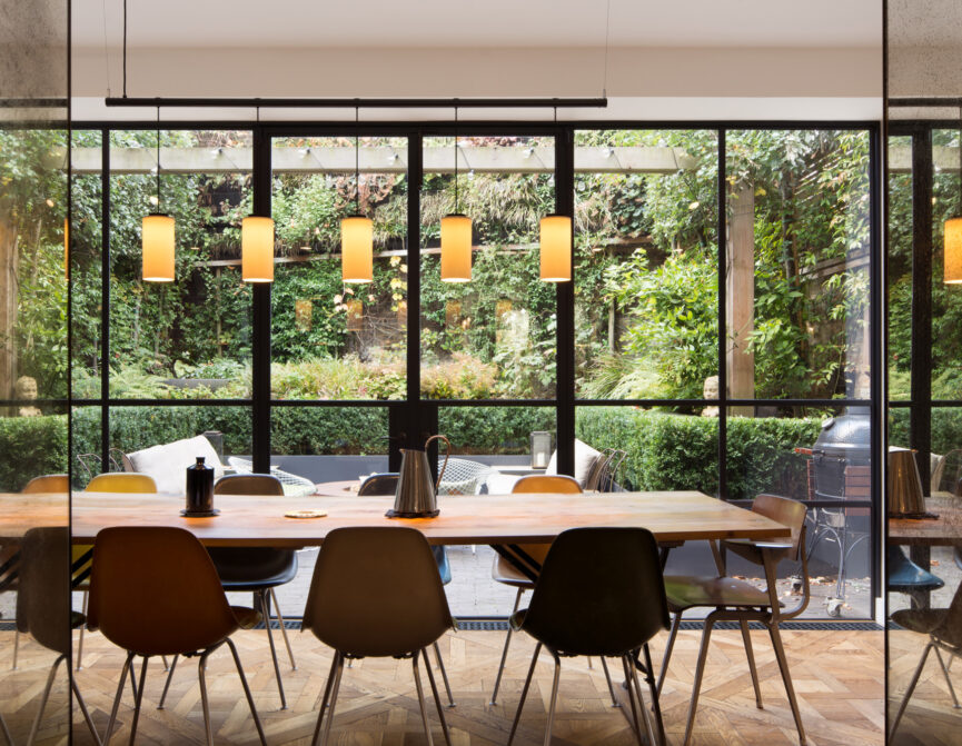 For Sale: Chepstow Villas Notting Hill W11 glass windows and luxury dining area