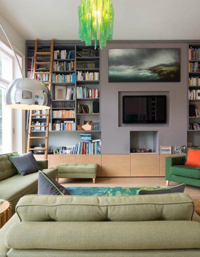 Colville Terrace W11 living room and bookcase