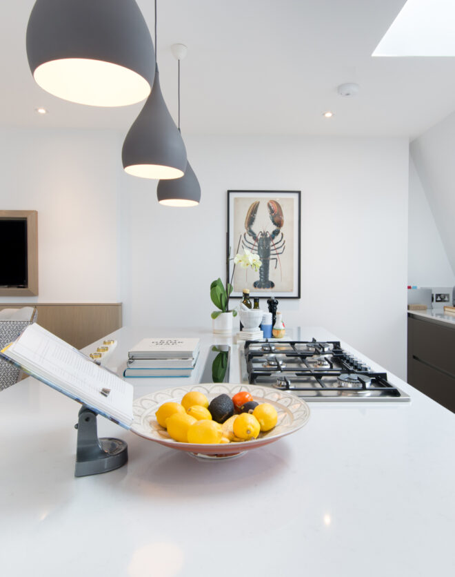 For Sale: Elsham Road Holland Park W11 modern kitchen with skylight and marble island