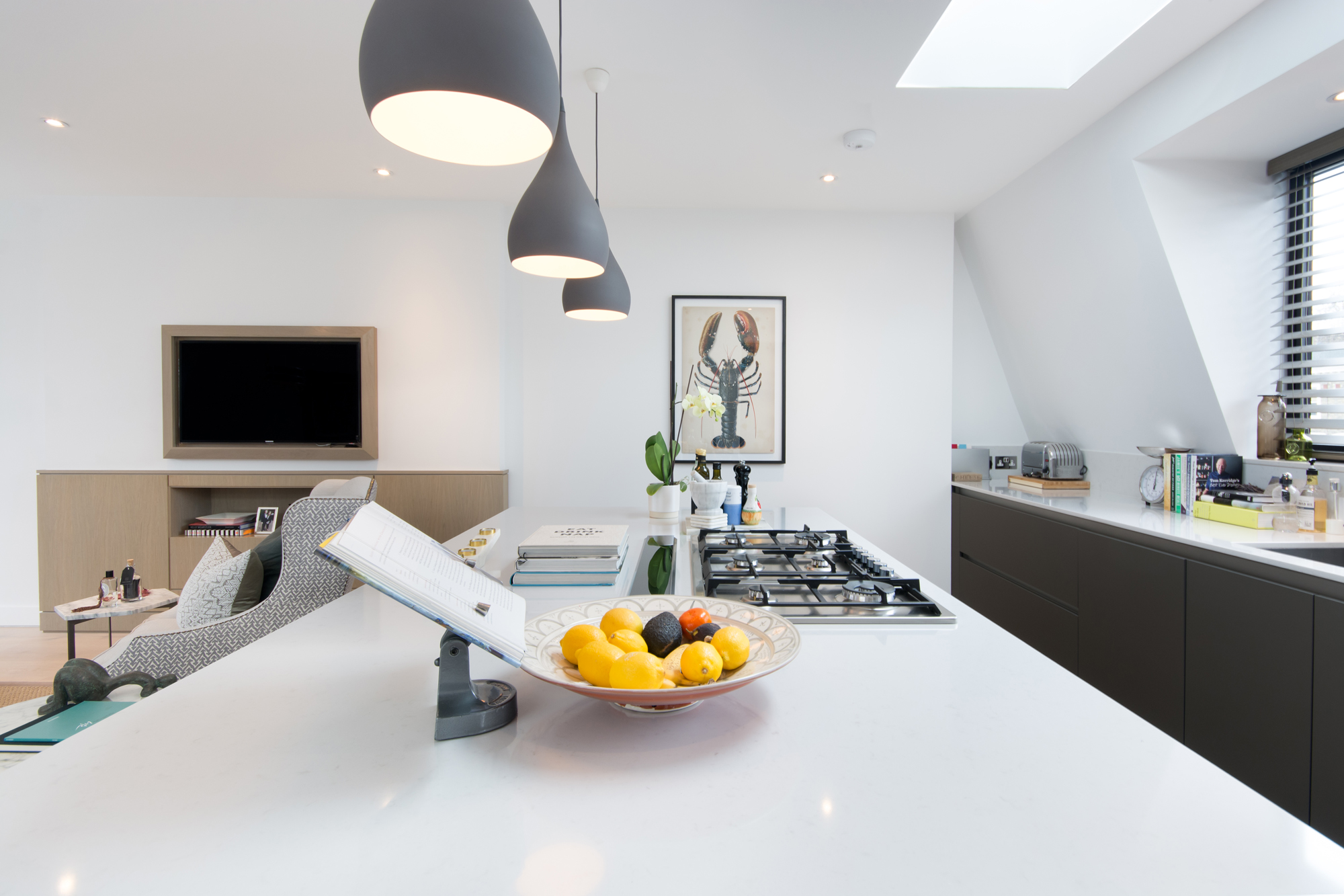 For Sale: Elsham Road Holland Park W11 modern kitchen with skylight and marble island