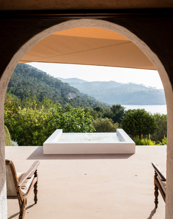 View through an archway and out to the exterior of a luxury villa in Ibiza