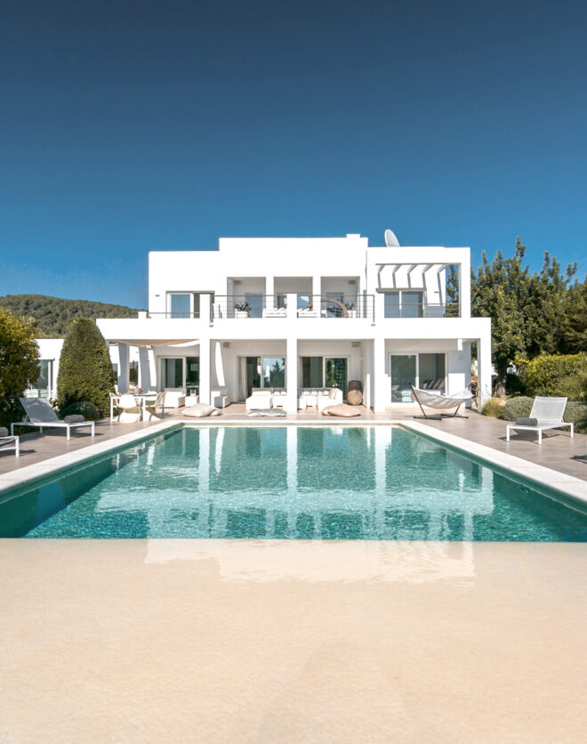 Pool in front of a luxury rental villa in Ibiza