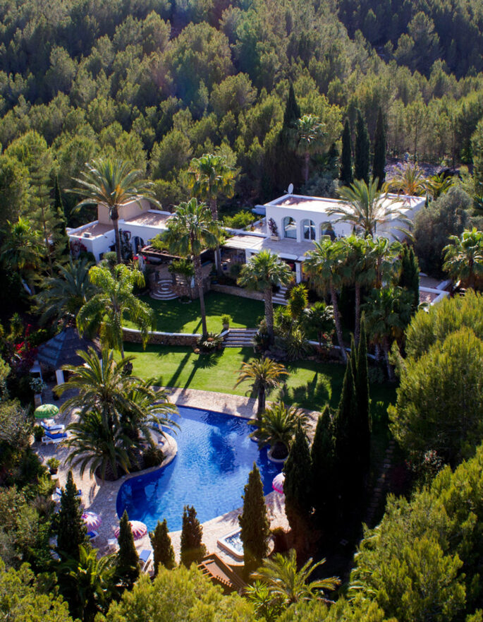 Luxury villa in Ibiza, shot from above