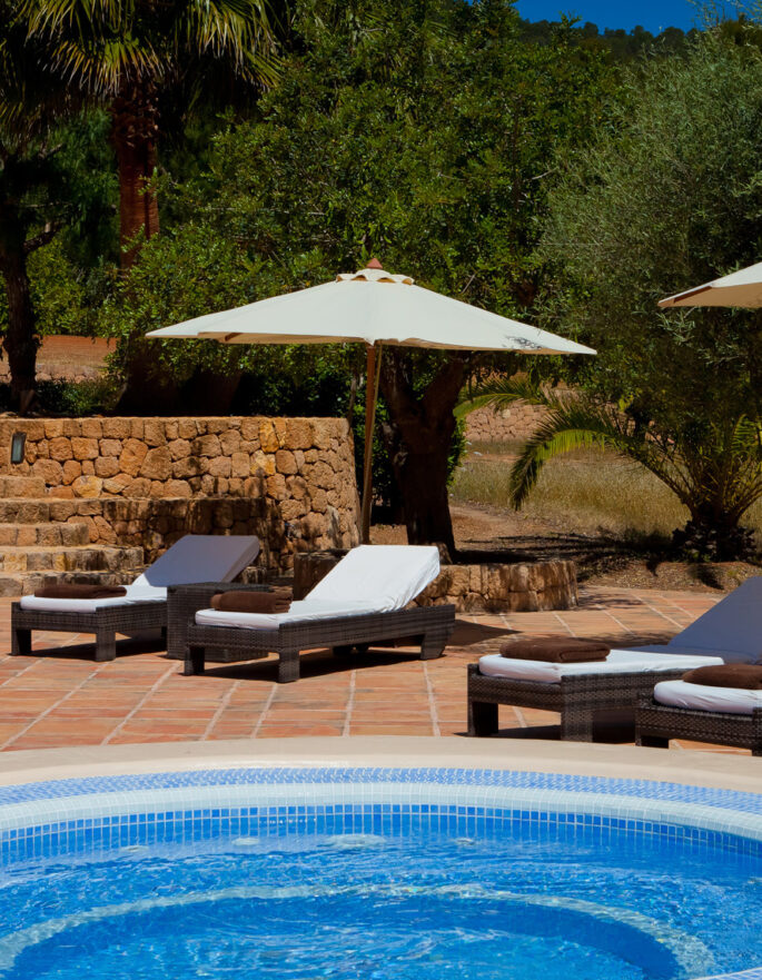 Hot tub outside a luxury rental villa on Ibiza