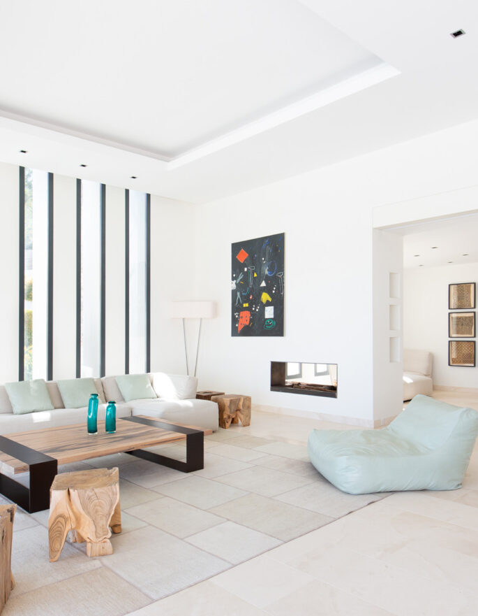 Contemporary living space inside a luxury Ibiza villa
