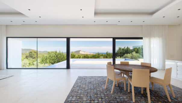 Minimalistic reception room of a luxury villa for sale in Ibiza