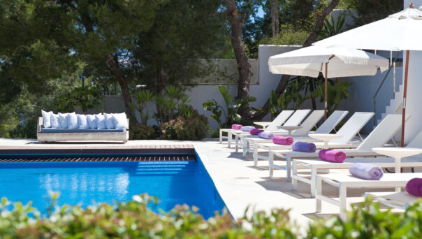 Swimming pool at a luxury rental villa in Ibiza