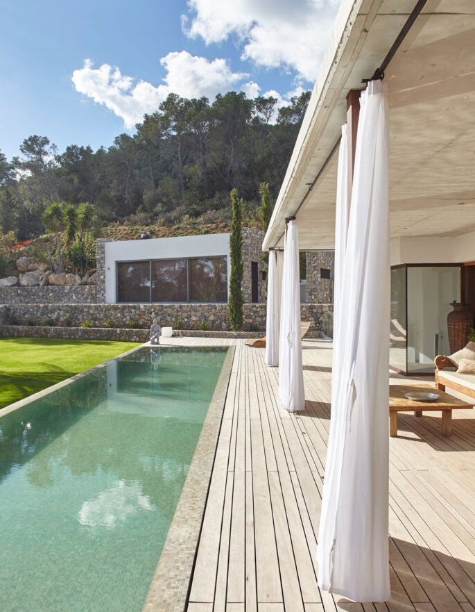 Pool and deck area of a luxury villa for sale in southwest Ibiza