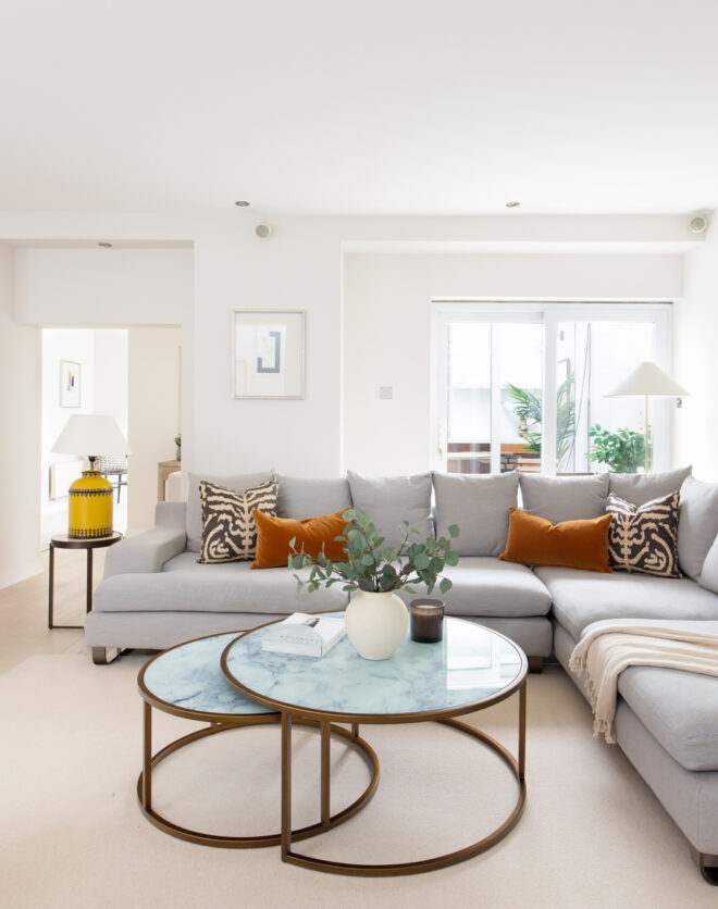 Bright neutral reception room of a luxury two-bedroom duplex for sale in Bayswater