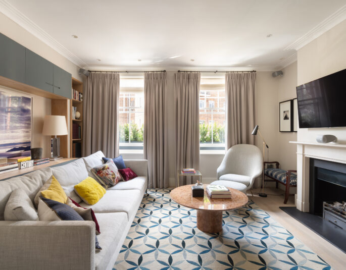 For Rent: Well Road Hampstead NW3 luxury living room with cream sofa and television