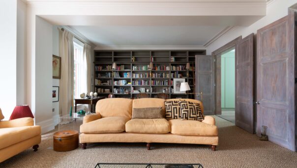 For Sale: Hereford Mansions Notting Hill W11 spacious reception room with bookcase