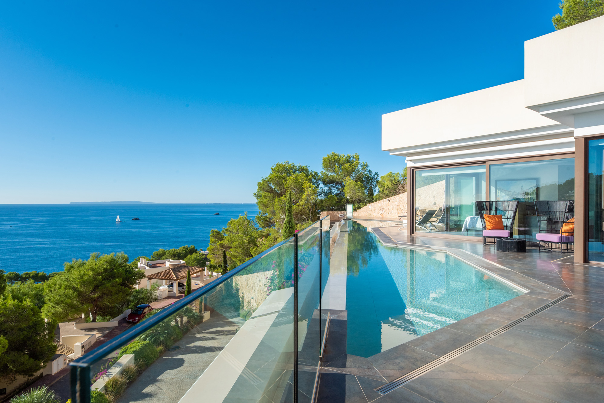 Infinity pool and sea views from a luxury villa for sale in Ibiza