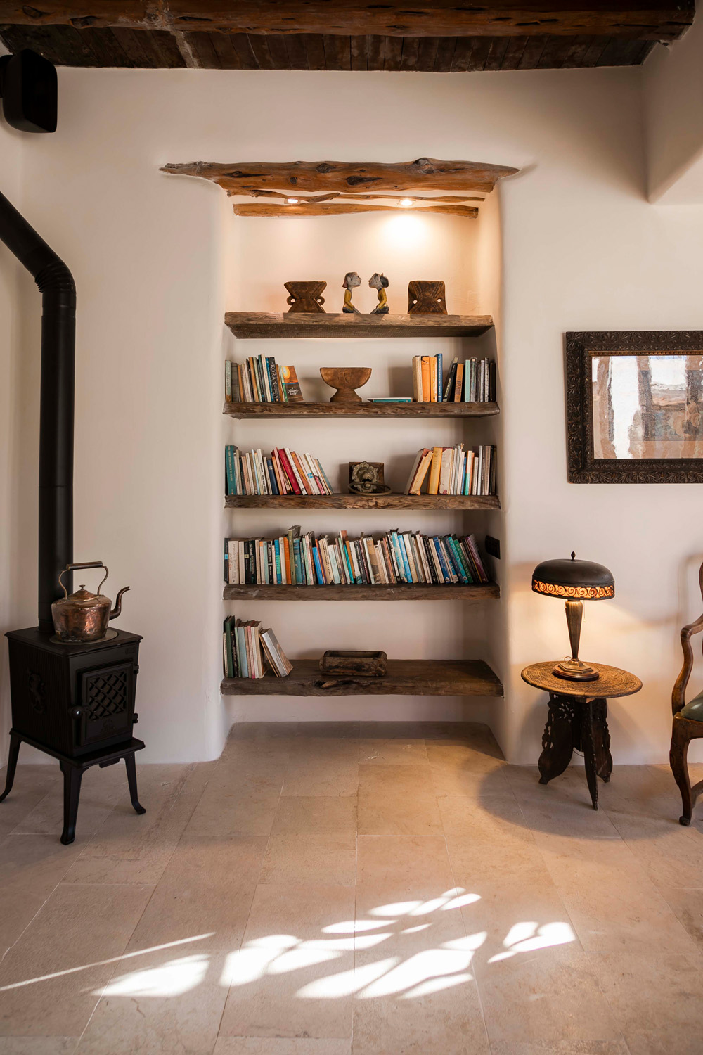 A bookshelf in an Ibizan villa