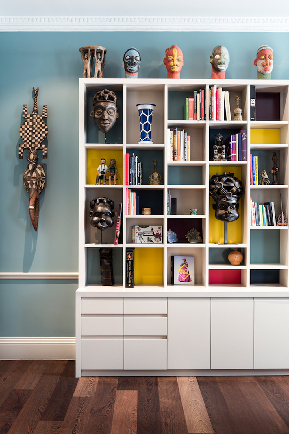 Bookshelf at Gloucester Place by House to Hold modern interior and architecture studio in London