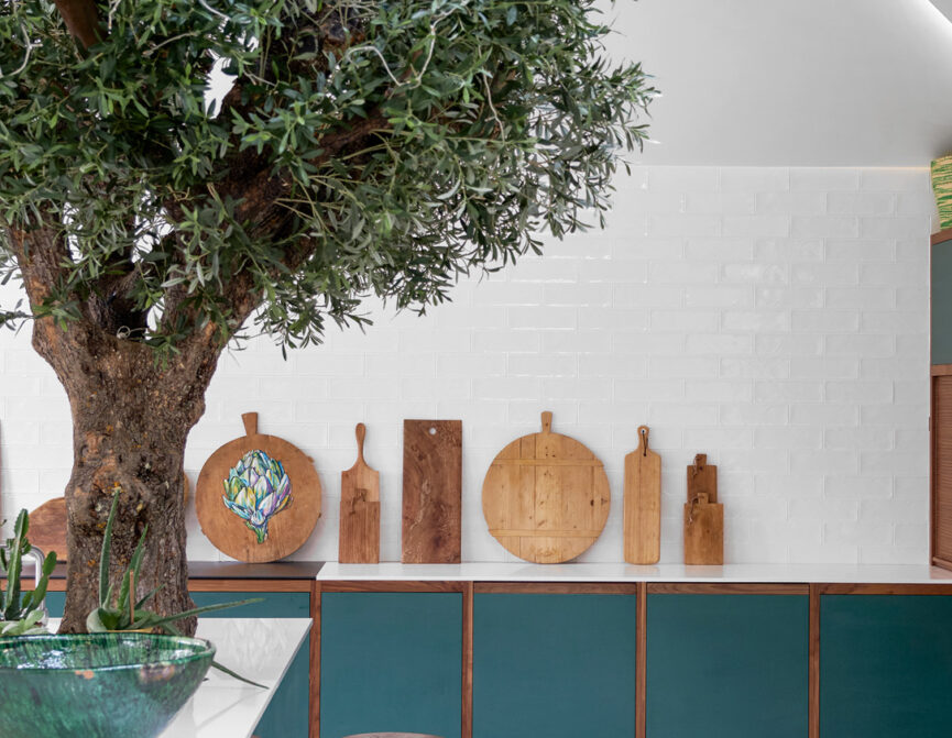 Luxury Scandinavian kitchen design in London by Sola Kitchens - modern kitchen with interior tree