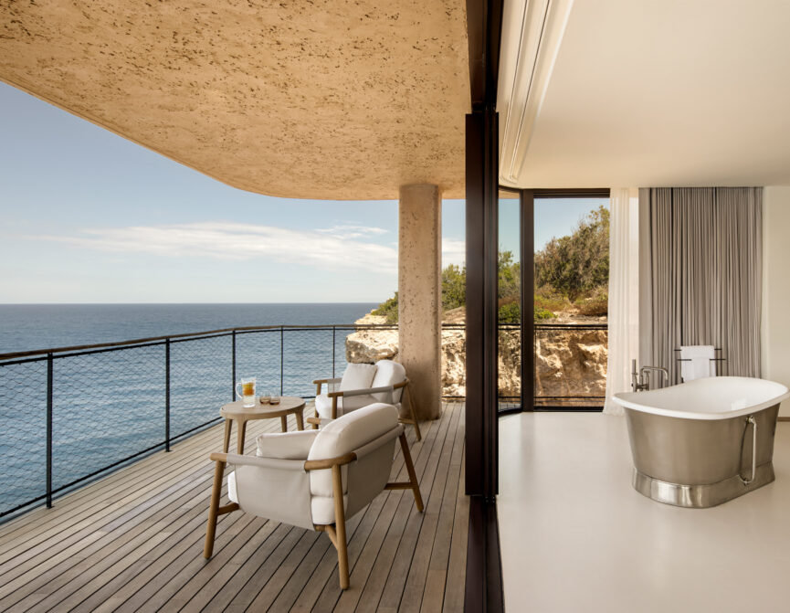 Bathroom and terrace of a luxury villa in Ibiza