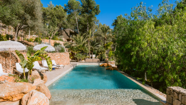 View of swimming pool at luxury Finca in south ibiza