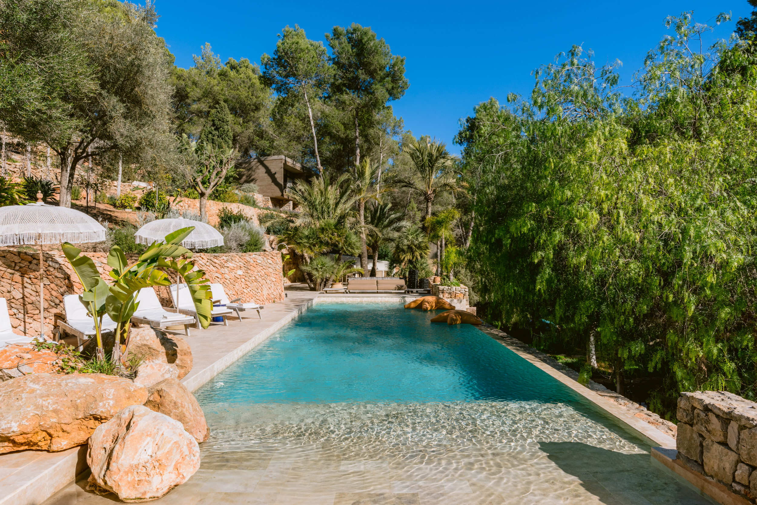 View of swimming pool at luxury Finca in south ibiza