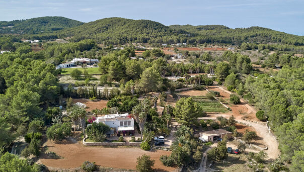 Aerial view of a rural villa for sale in Ibiza