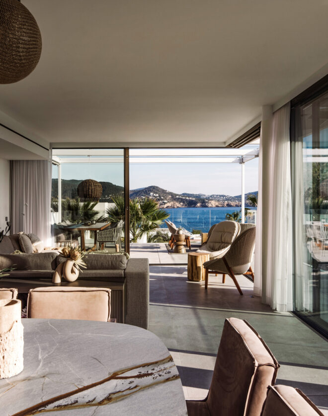 Reception room of a luxury rental villa in Ibiza