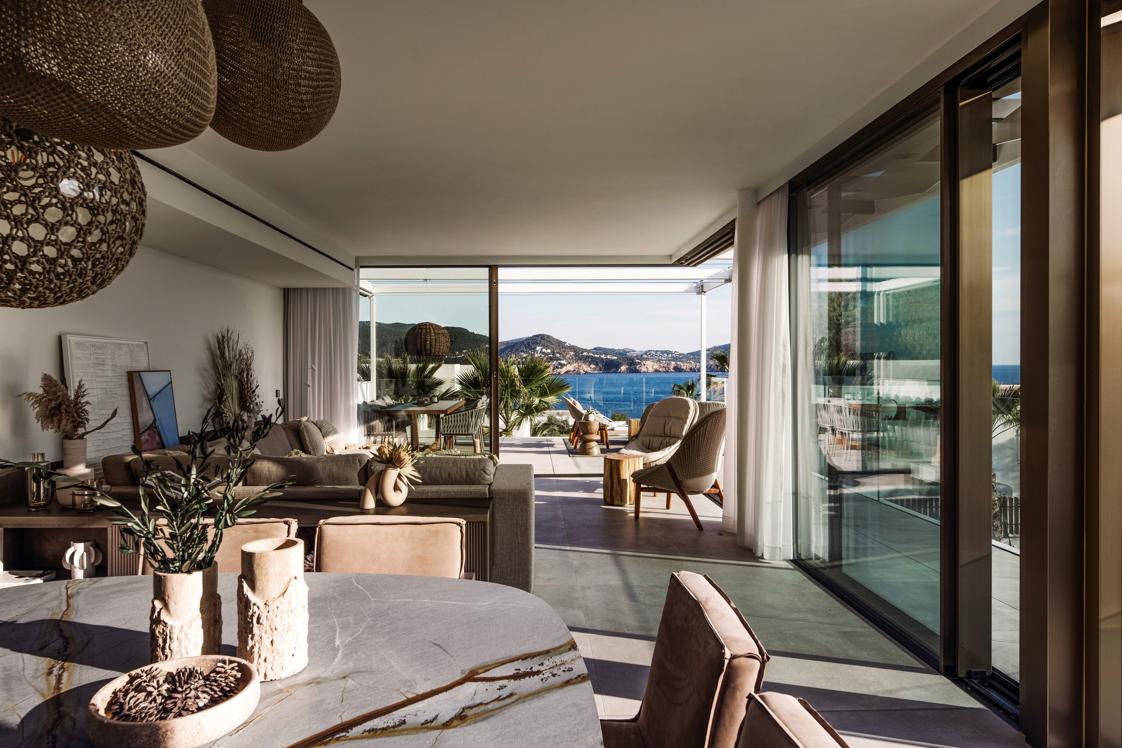 Reception room of a luxury rental villa in Ibiza