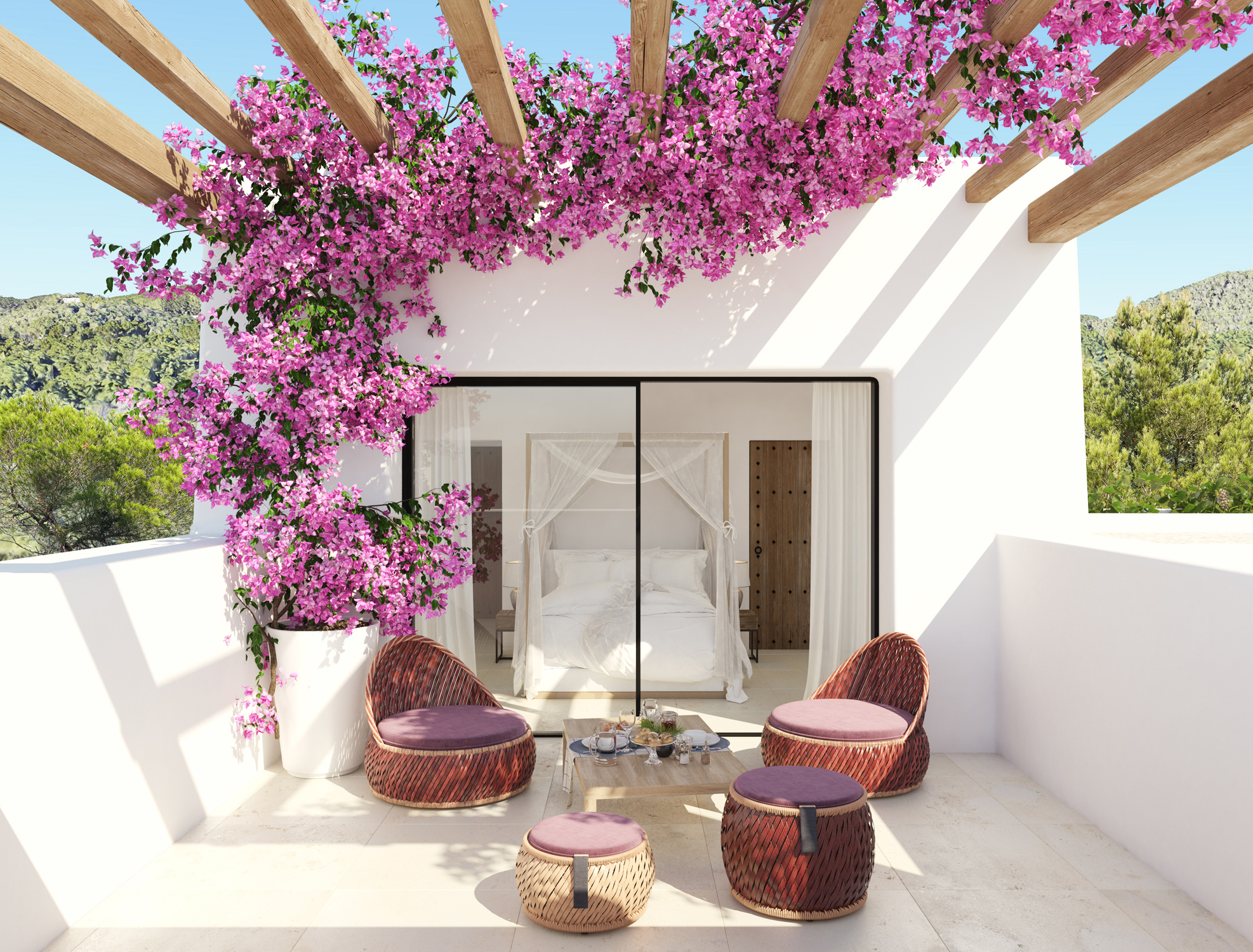 Outdoor living area of a contemporary villa in Ibiza