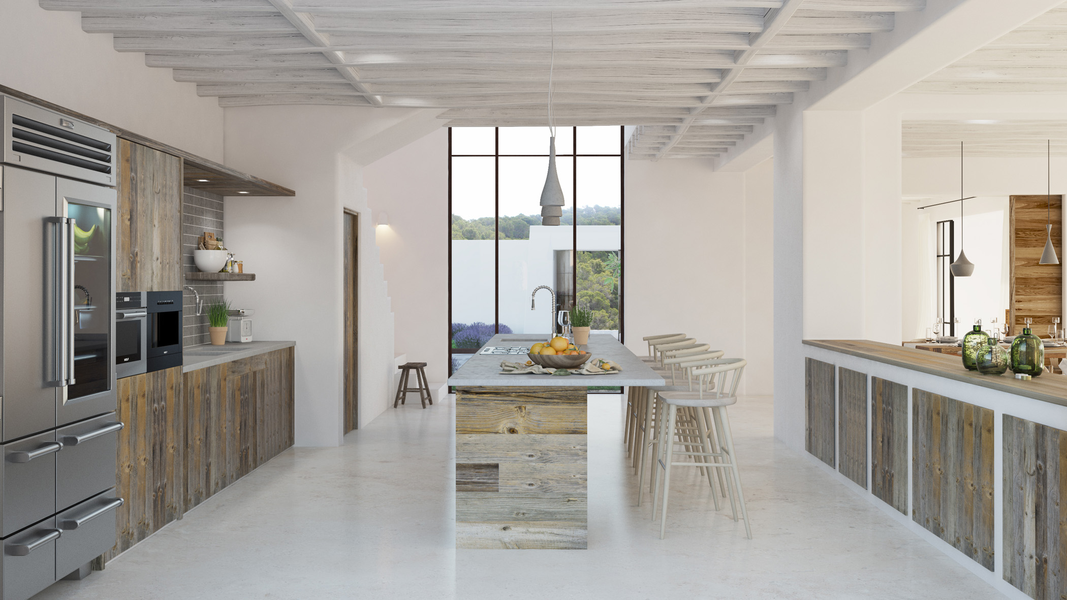 Render of a stylish kitchen in a luxury villa to buy in Ibiza
