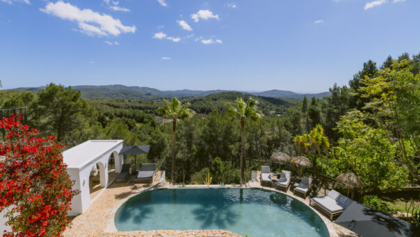 View over Central Ibiza from villa and swimming pool near Santa Gertrudis