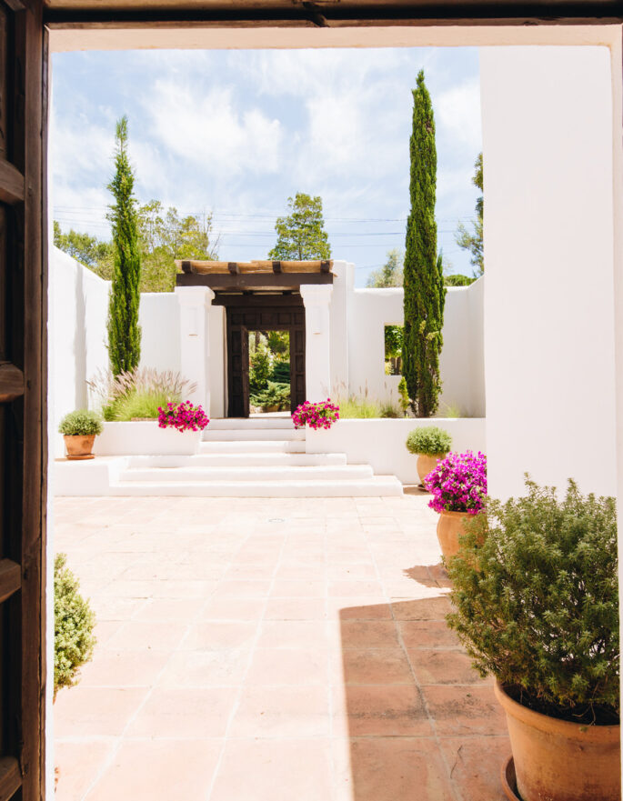 The courtyard of a luxury rental villa in Ibiza