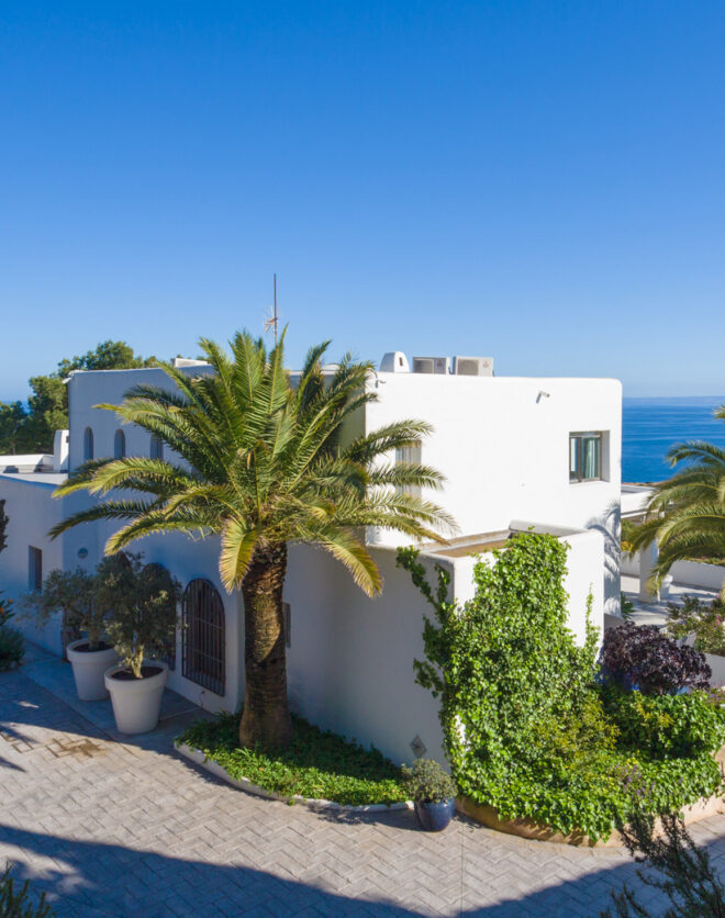 The exterior of Can Calima, a rental villa in Ibiza