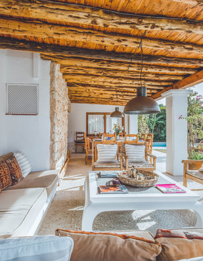 Shaded pergola at Casa Gieselle villa in Ibiza
