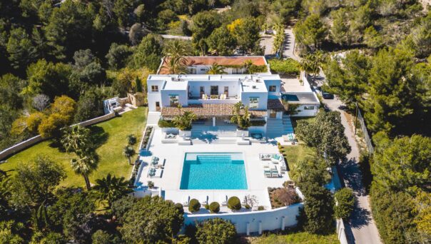Drone view of luxury Ibza Villa Enamorado