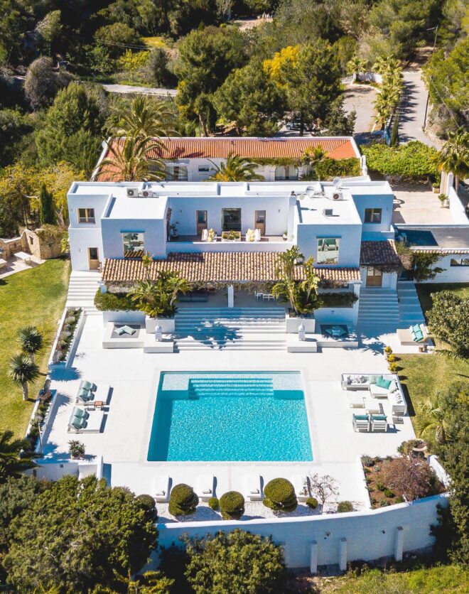 Drone view of luxury Ibza Villa Enamorado