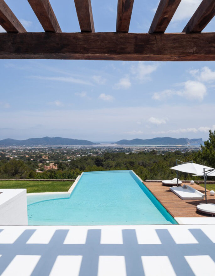 Dramatic shading over the terrace of a luxury villa in Ibiza
