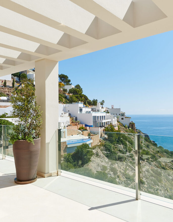 View out to sea from the terrace of a private villa in Ibiza