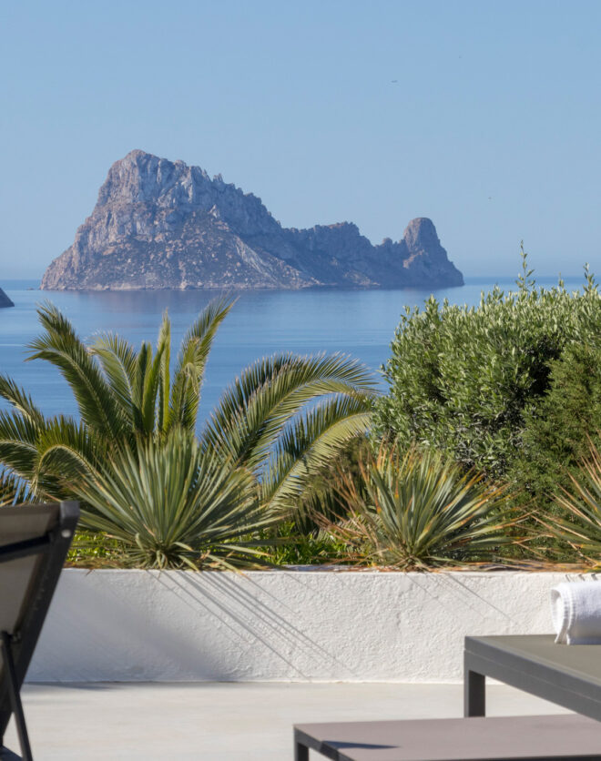 View of Es Vedra from luxury Ibiza holiday home Villa Vivian