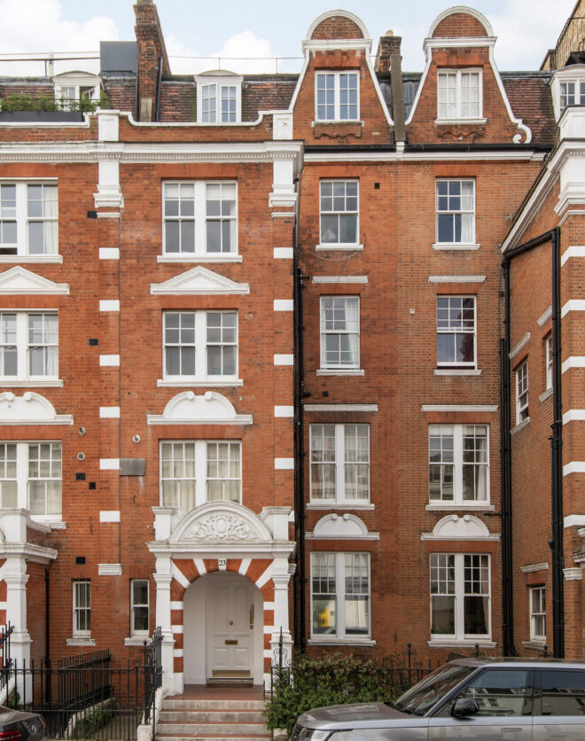 Traditional red-brick exterior of an apartment for rent in Kensington