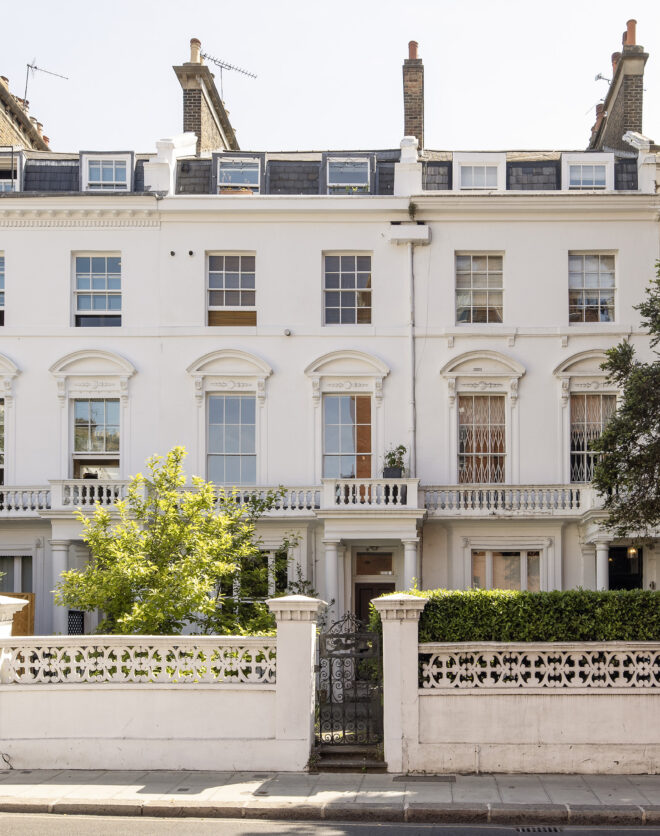 Elegant exterior of a luxury apartment for sale in Kensington